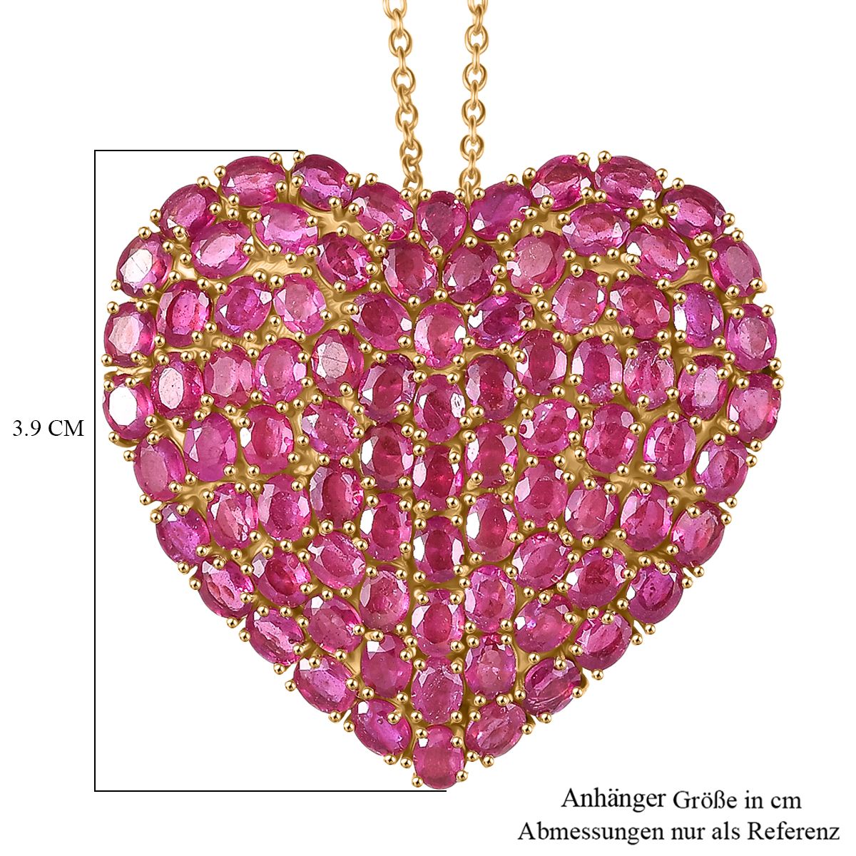 D'Joy Afrikanischer Rubin (Fissure gefüllt) Anhänger mit Kette, ca. 45 cm 925 Silber 750 Gelbgold Vermeil ca. 23.26 ct