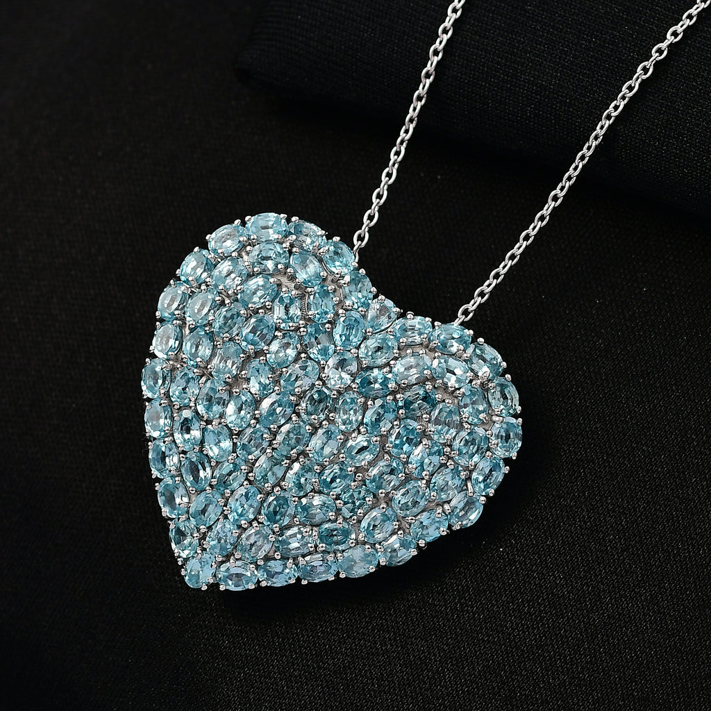 D'Joy Blauer Zirkon Anhänger mit Kette, ca. 45 cm + 5 cm Extender, 925 Silber rhodiniert ca. 21.37 ct