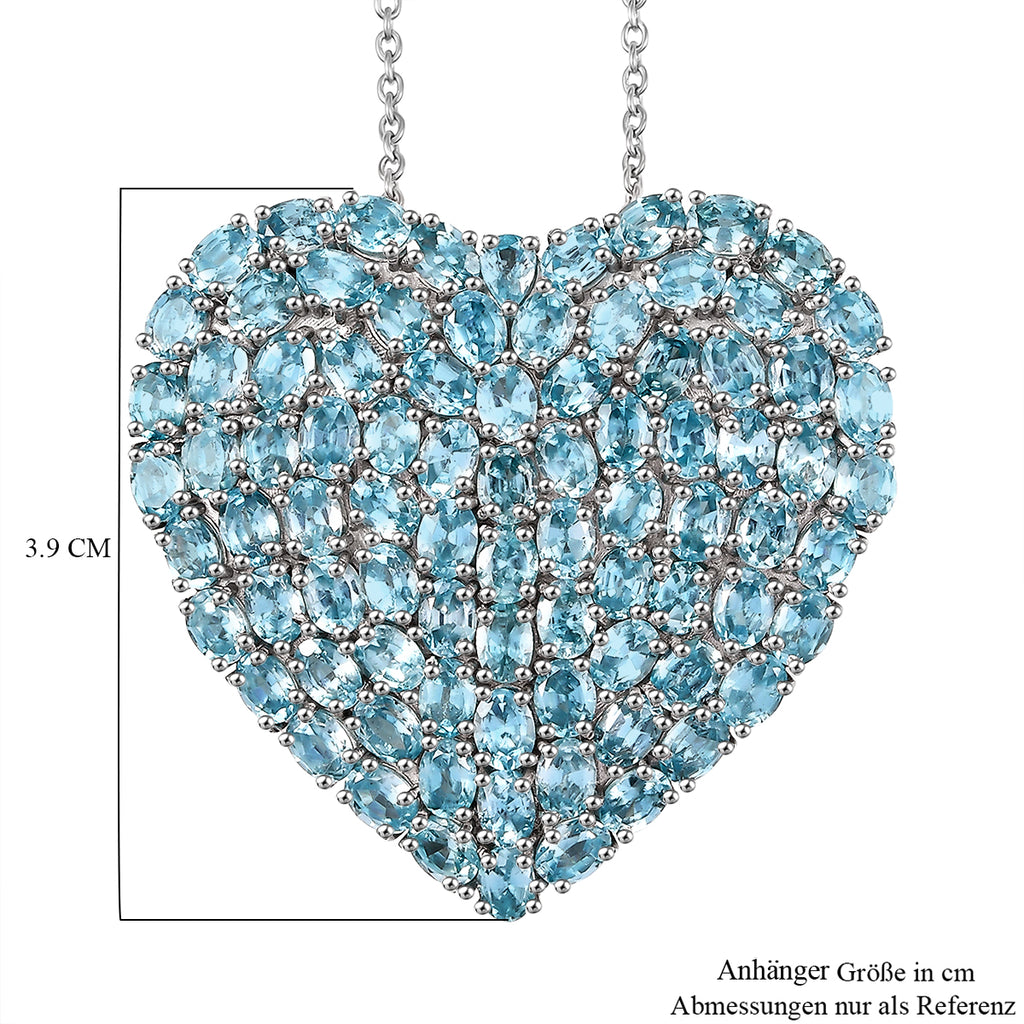 D'Joy Blauer Zirkon Anhänger mit Kette, ca. 45 cm + 5 cm Extender, 925 Silber rhodiniert ca. 21.37 ct