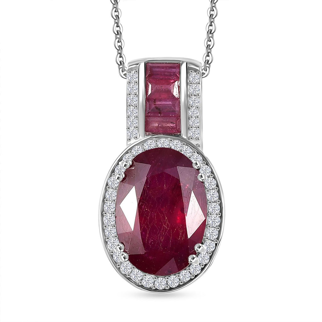 D'Joy AA Afrikanischer Rubin (Fissure gefüllt) Anhänger mit Kette, ca. 50 cm 925 Silber rhodiniert ca. 10.53 ct