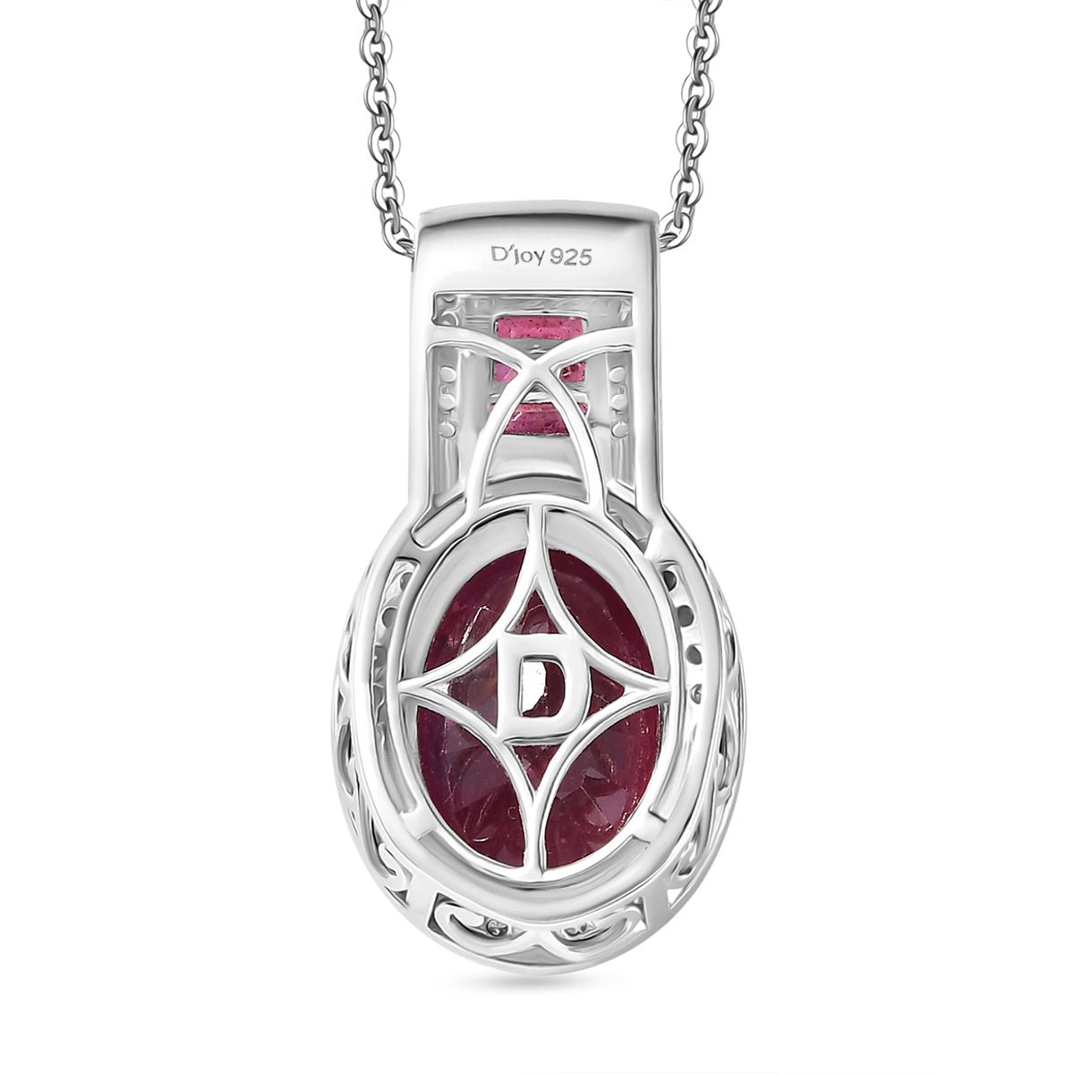 D'Joy AA Afrikanischer Rubin (Fissure gefüllt) Anhänger mit Kette, ca. 50 cm 925 Silber rhodiniert ca. 10.53 ct