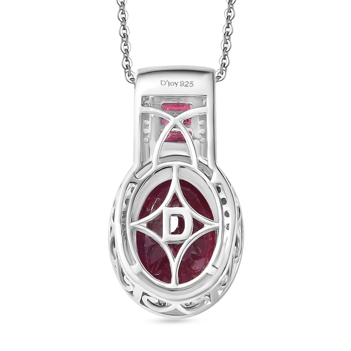 D'Joy AA Afrikanischer Rubin (Fissure gefüllt) Anhänger mit Kette, ca. 50 cm 925 Silber rhodiniert ca. 10.53 ct