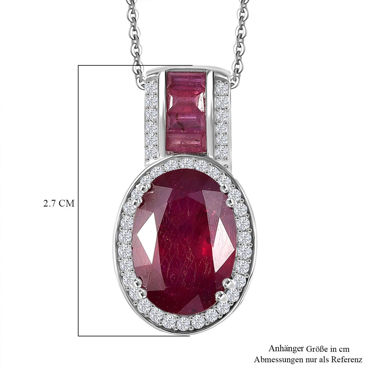 D'Joy AA Afrikanischer Rubin (Fissure gefüllt) Anhänger mit Kette, ca. 50 cm 925 Silber rhodiniert ca. 10.53 ct