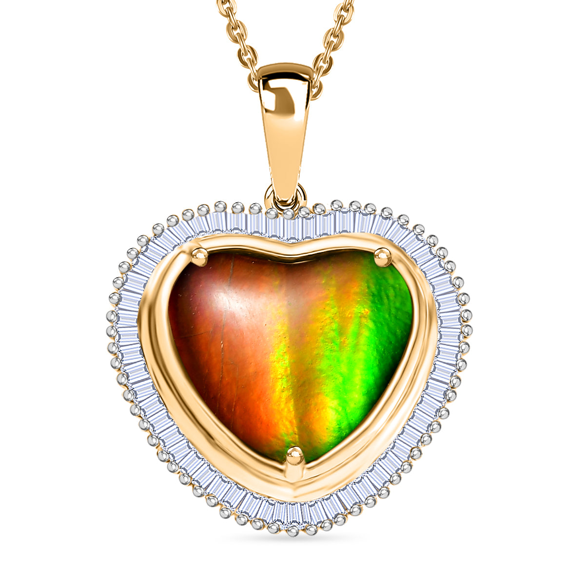 D'Joy Ammolit, Weißer Diamant Schmuckset ca. 50 cm 925 Silber 750 Gelbgold Vermeil ca. 3.77 ct