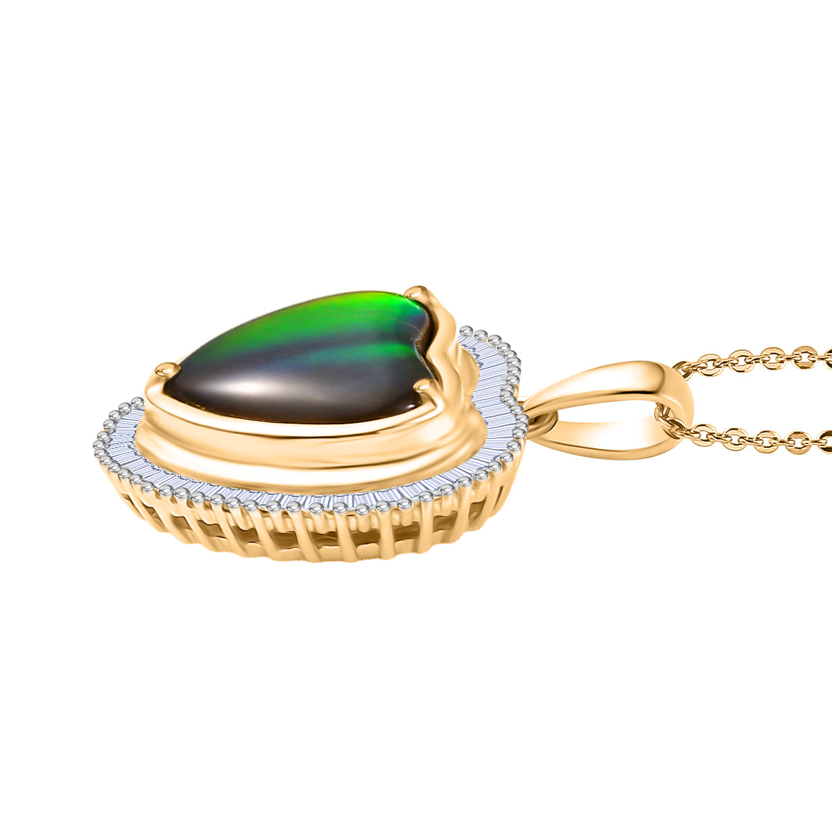 D'Joy Ammolit, Weißer Diamant Schmuckset ca. 50 cm 925 Silber 750 Gelbgold Vermeil ca. 3.77 ct