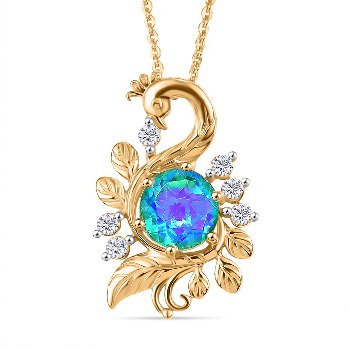 D'Joy Pfau Quarz Triplette, Weißer Zirkon Schmuckset ca. 50 cm 925 Silber 750 Gelb Vergoldet ca. 1.79 ct