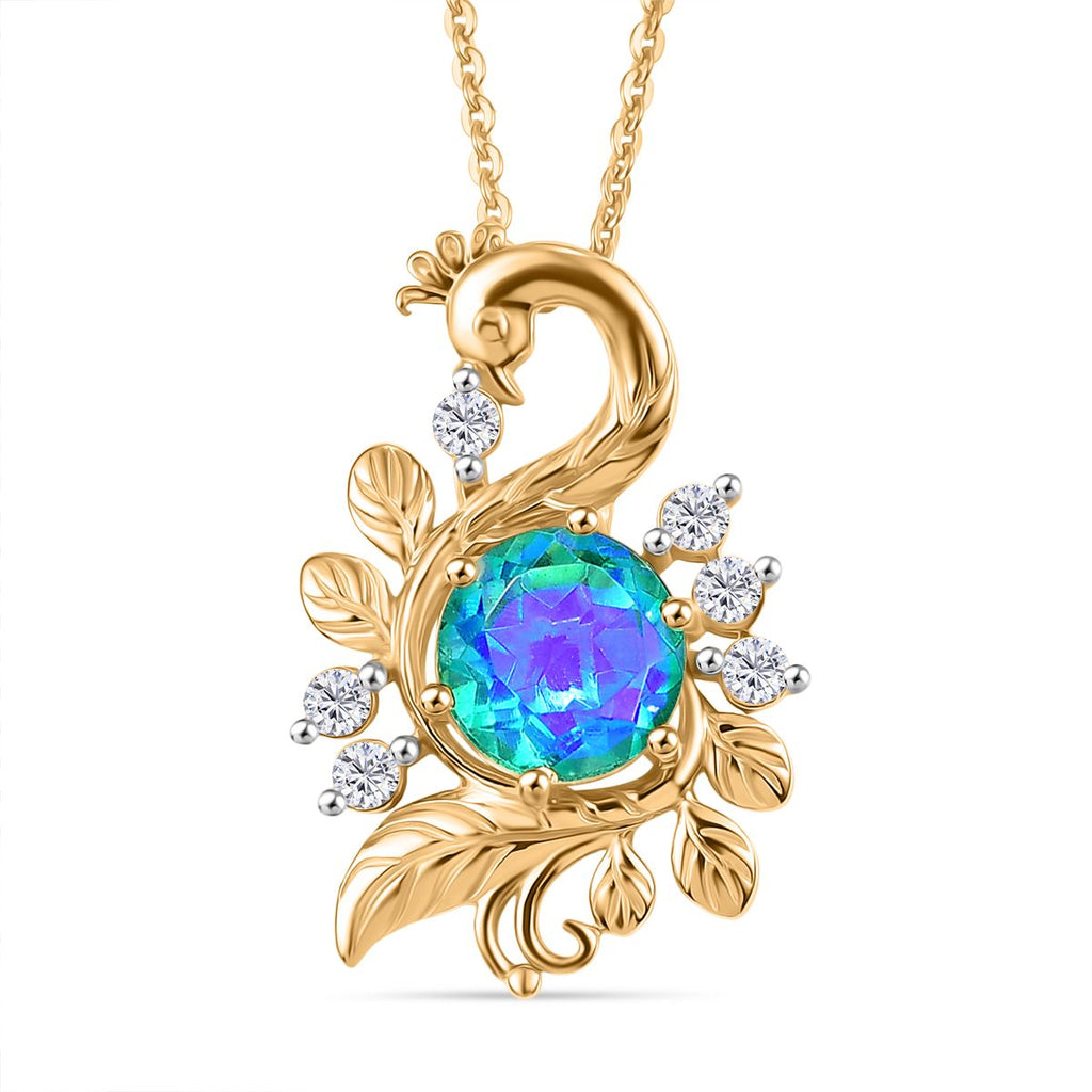 D'Joy Pfau Quarz Triplette, Weißer Zirkon Schmuckset ca. 50 cm 925 Silber 750 Gelb Vergoldet ca. 1.79 ct