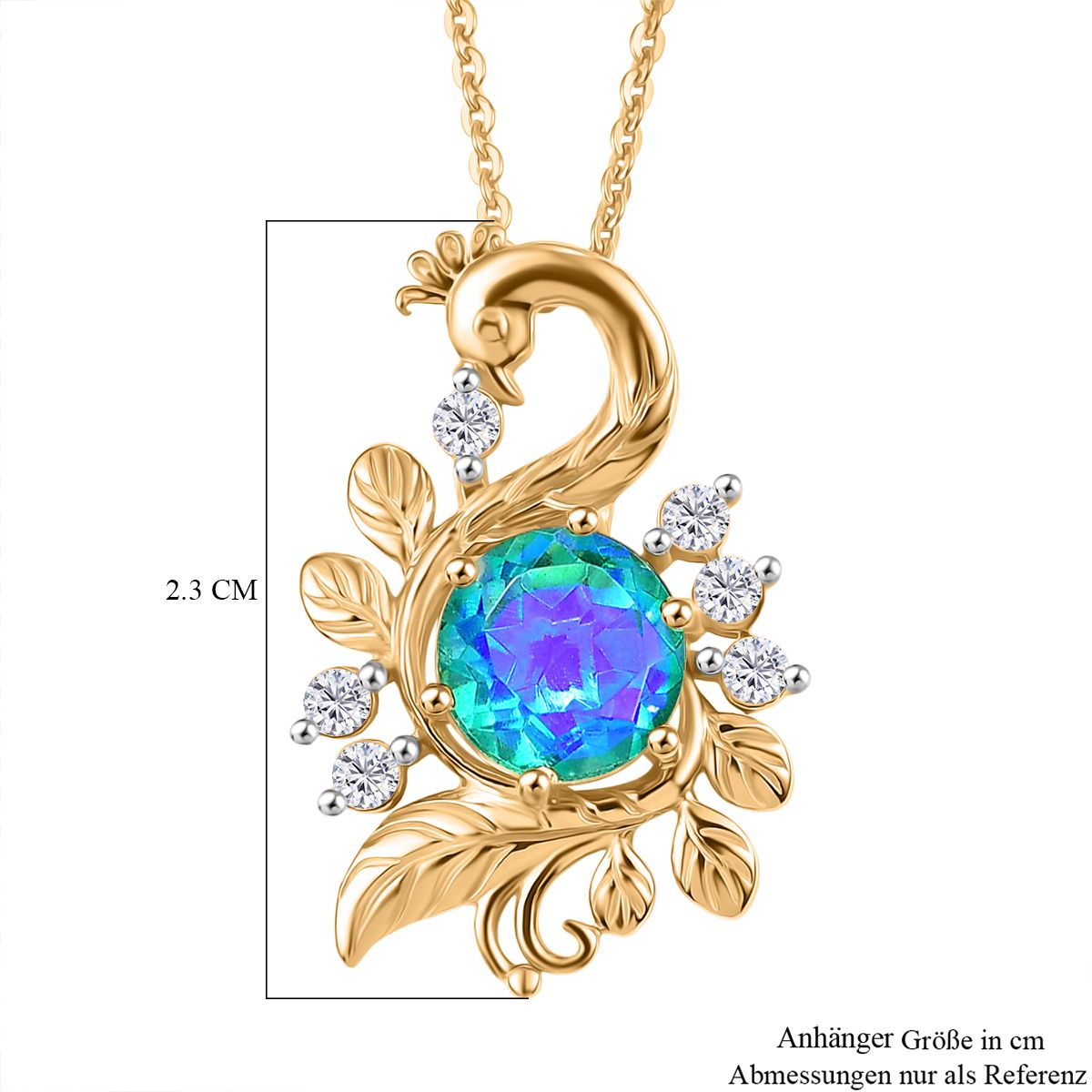 D'Joy Pfau Quarz Triplette, Weißer Zirkon Schmuckset ca. 50 cm 925 Silber 750 Gelb Vergoldet ca. 1.79 ct