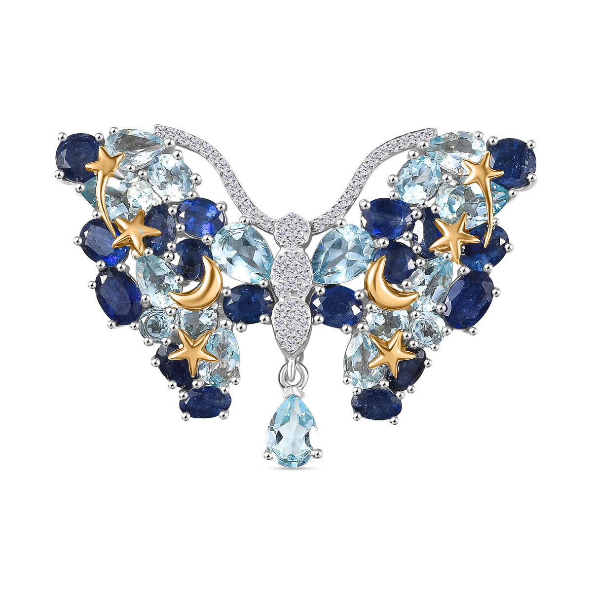 GP Trionfo Kollektion Himmelblauer Topas, Masoala Saphir (Fissure gefüllt) Anhänger mit kette ca. 50 cm, 925 Silber Rhodiniert und 750 Gelbgold Vermeil ca. 19.30 ct