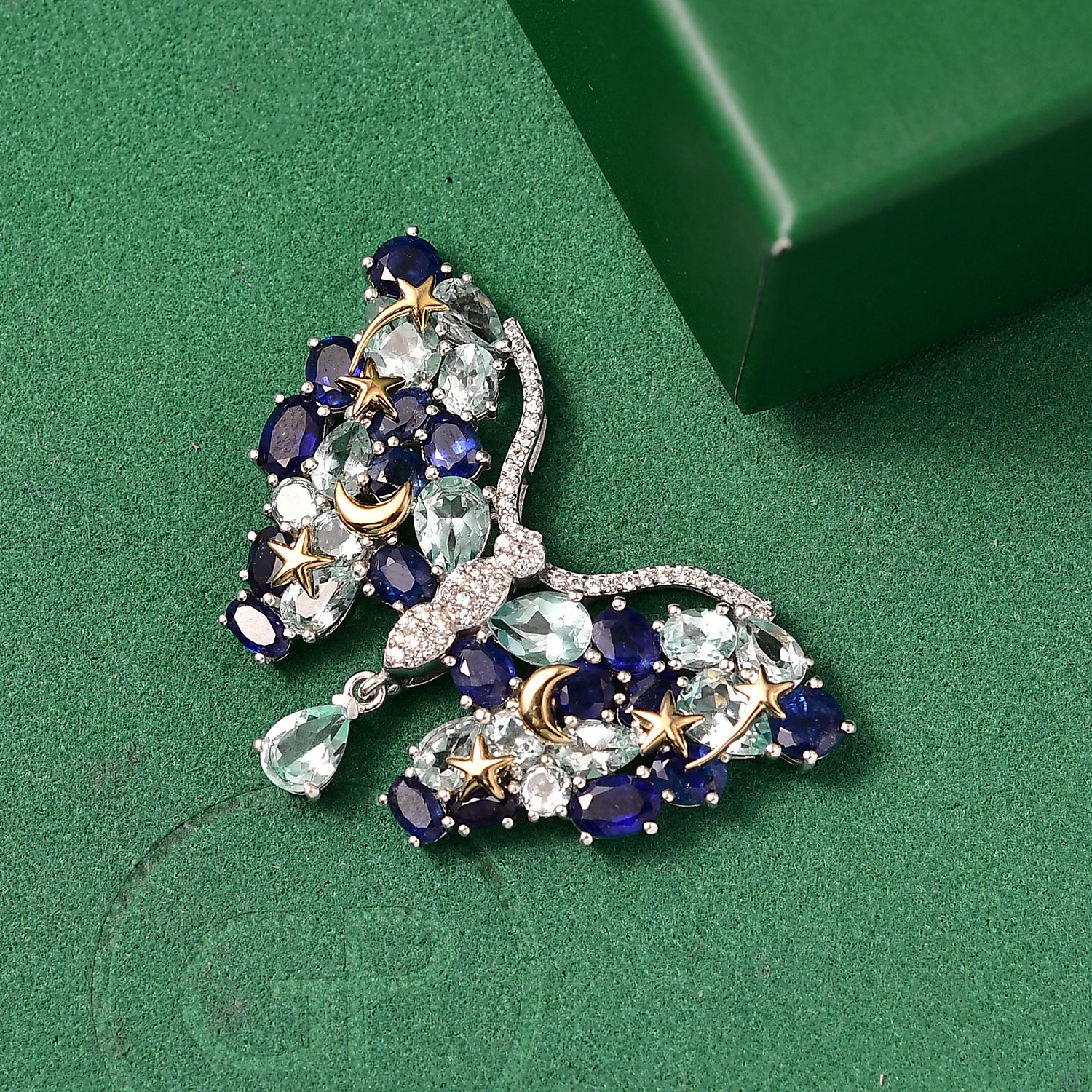 GP Trionfo Kollektion Himmelblauer Topas, Masoala Saphir (Fissure gefüllt) Anhänger mit kette ca. 50 cm, 925 Silber Rhodiniert und 750 Gelbgold Vermeil ca. 19.30 ct