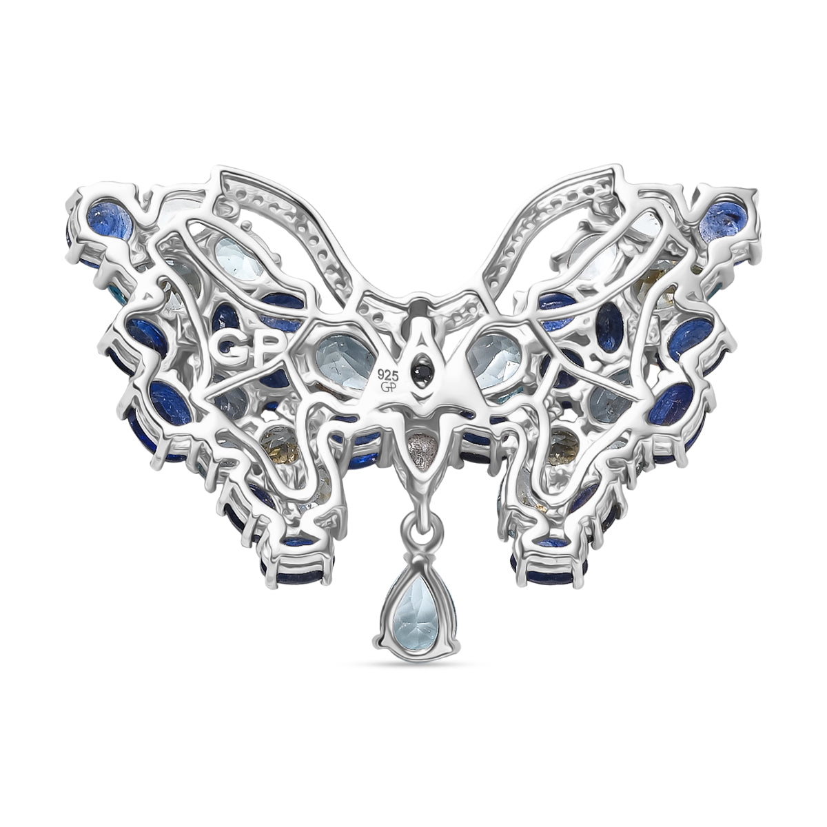 GP Trionfo Kollektion Himmelblauer Topas, Masoala Saphir (Fissure gefüllt) Anhänger mit kette ca. 50 cm, 925 Silber Rhodiniert und 750 Gelbgold Vermeil ca. 19.30 ct