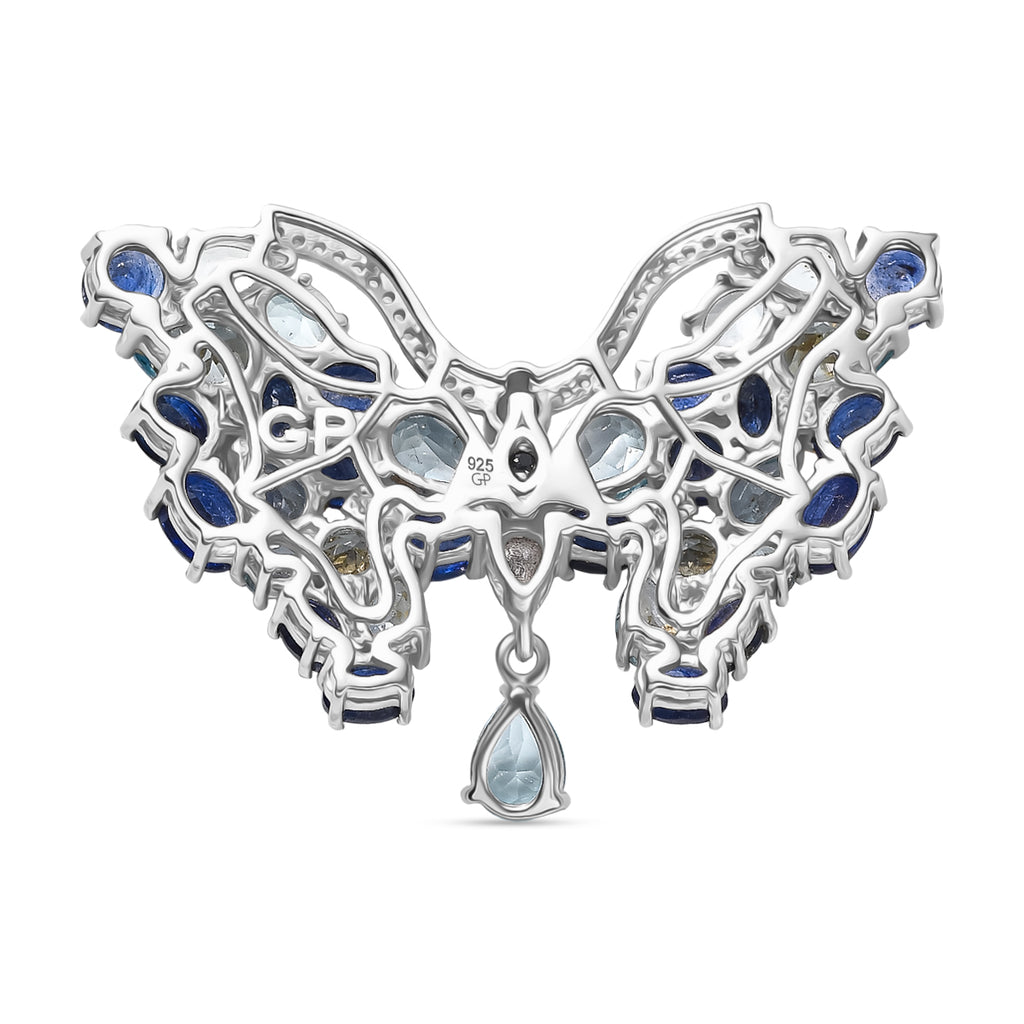 GP Trionfo Kollektion Himmelblauer Topas, Masoala Saphir (Fissure gefüllt) Anhänger mit kette ca. 50 cm, 925 Silber Rhodiniert und 750 Gelbgold Vermeil ca. 19.30 ct