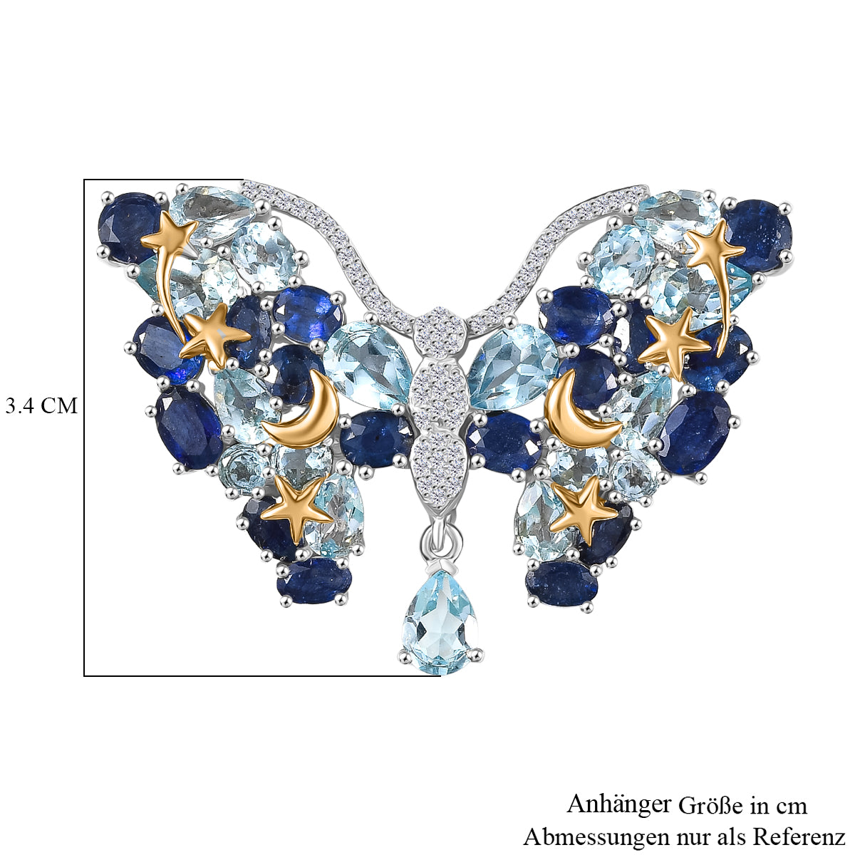 GP Trionfo Kollektion Himmelblauer Topas, Masoala Saphir (Fissure gefüllt) Anhänger mit kette ca. 50 cm, 925 Silber Rhodiniert und 750 Gelbgold Vermeil ca. 19.30 ct