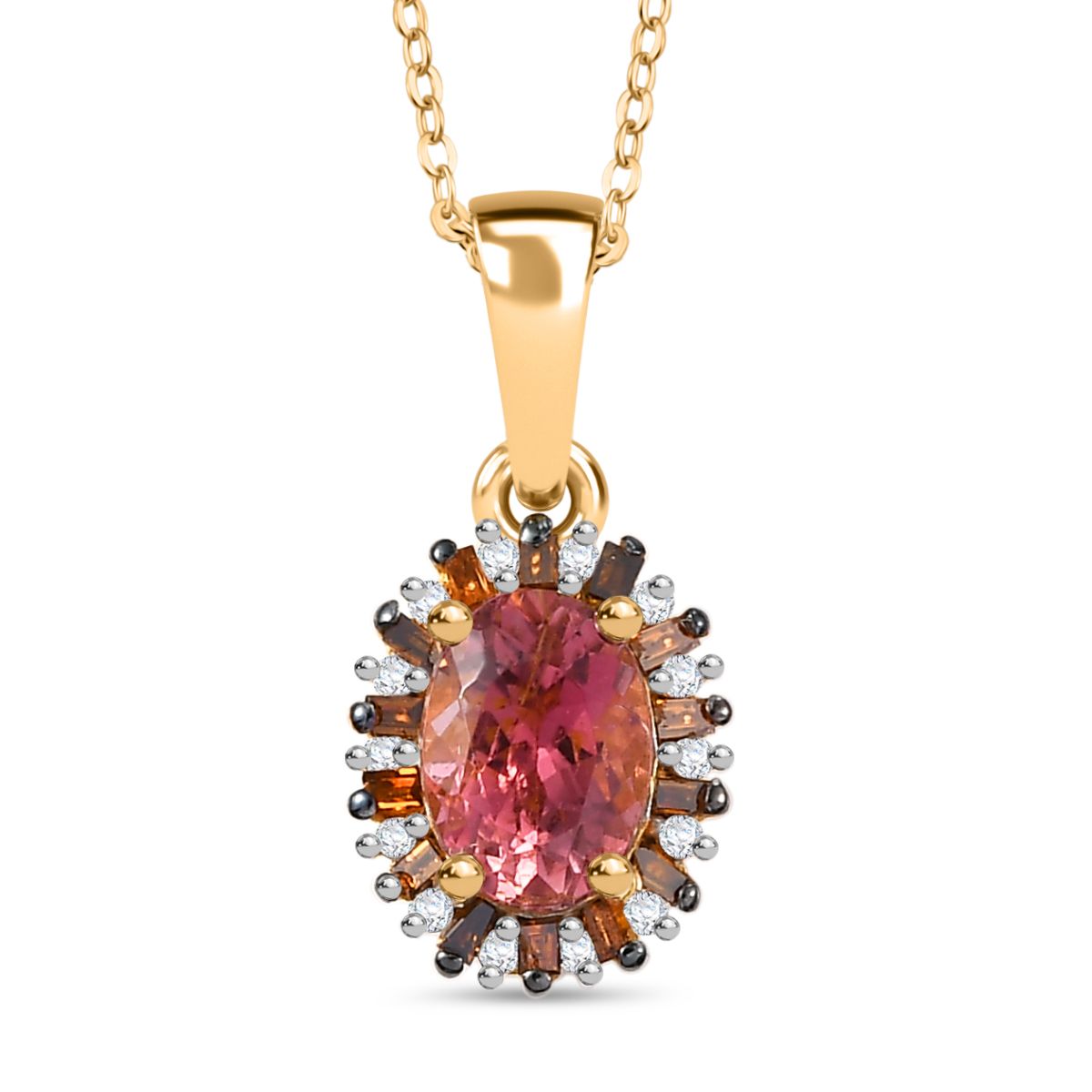 D'Joy Blush Turmalin, Weißer Zirkon Schmuckset ca. 50 cm 925 Silber 750 Gelbgold Vermeil ca. 1,02 ct.