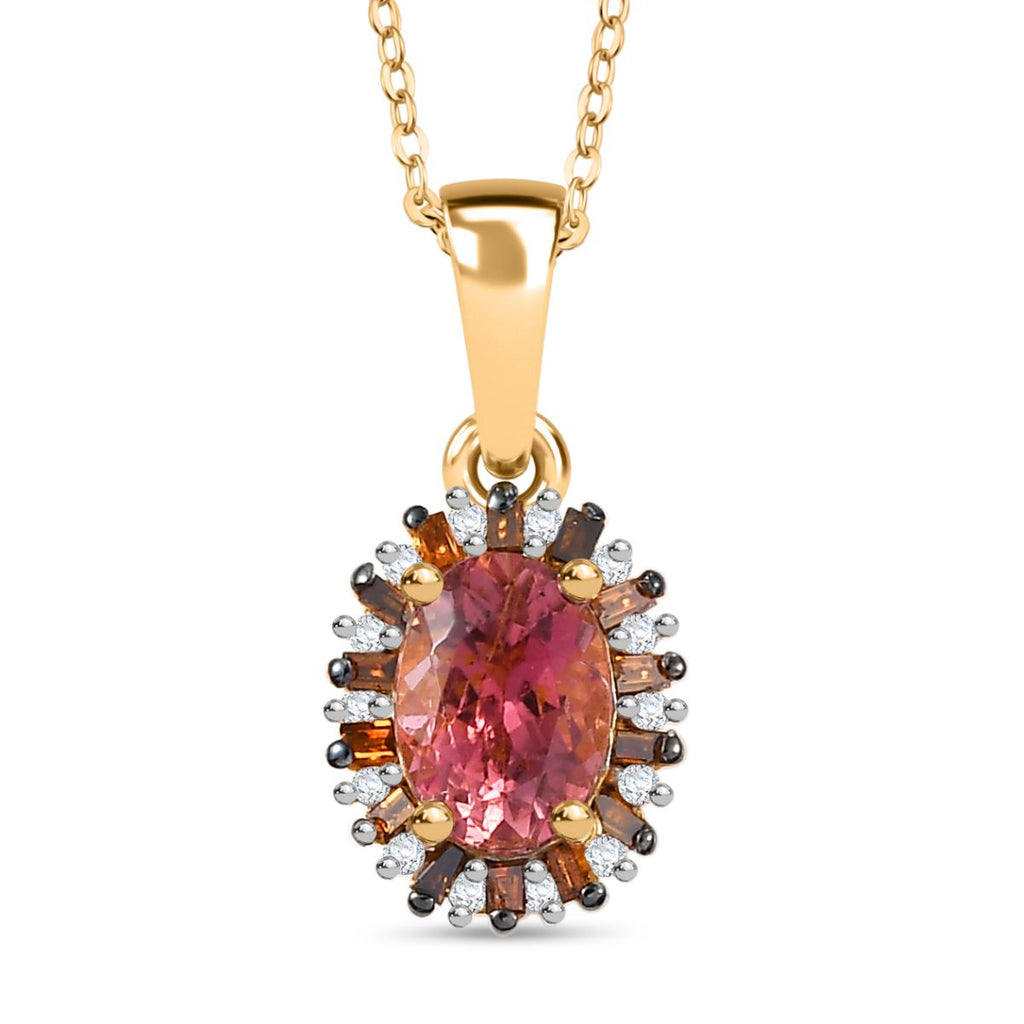 D'Joy Blush Turmalin, Weißer Zirkon Schmuckset ca. 50 cm 925 Silber 750 Gelbgold Vermeil ca. 1,02 ct.