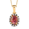 D'Joy Blush Turmalin, Weißer Zirkon Schmuckset ca. 50 cm 925 Silber 750 Gelbgold Vermeil ca. 1,02 ct.
