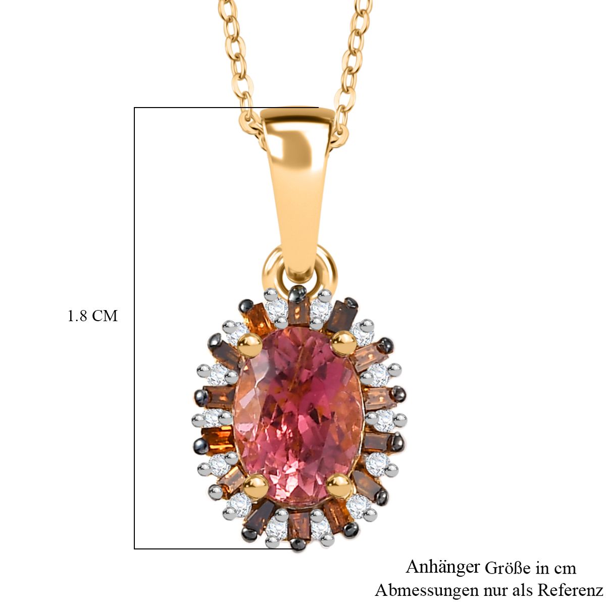 D'Joy Blush Turmalin, Weißer Zirkon Schmuckset ca. 50 cm 925 Silber 750 Gelbgold Vermeil ca. 1,02 ct.