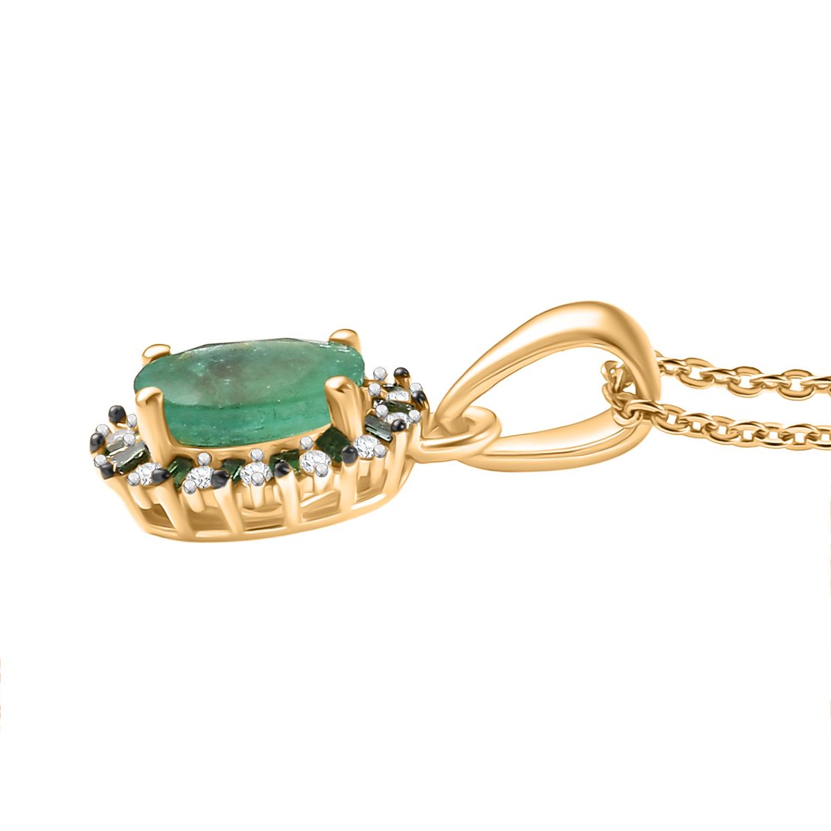 D'Joy Kagem Sambischer Smaragd, Weißer Zirkon Schmuckset ca. 50 cm 925 Silber 750 Gelbgold Vermeil ca. 0.91 ct