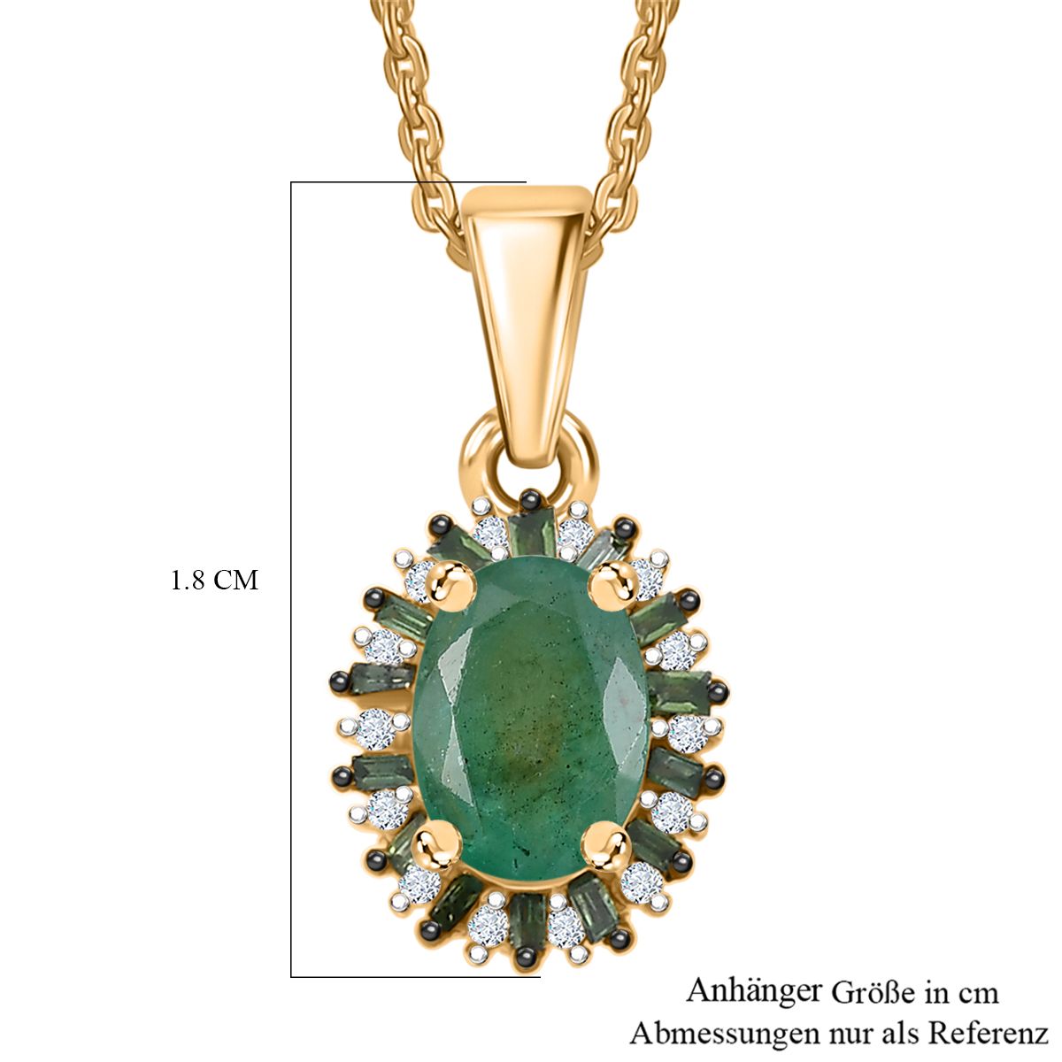 D'Joy Kagem Sambischer Smaragd, Weißer Zirkon Schmuckset ca. 50 cm 925 Silber 750 Gelbgold Vermeil ca. 0.91 ct