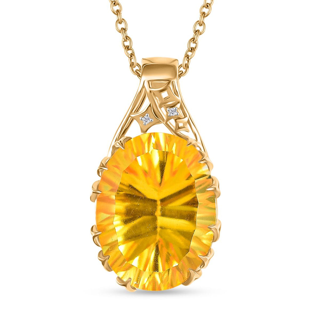 D'Joy Sphaleros Quarz, Moissanit Anhänger mit Kette, ca. 45 cm + 5 cm Extender, 925 Silber 750 Gelbgold Vermeil ca. 19.55 ct