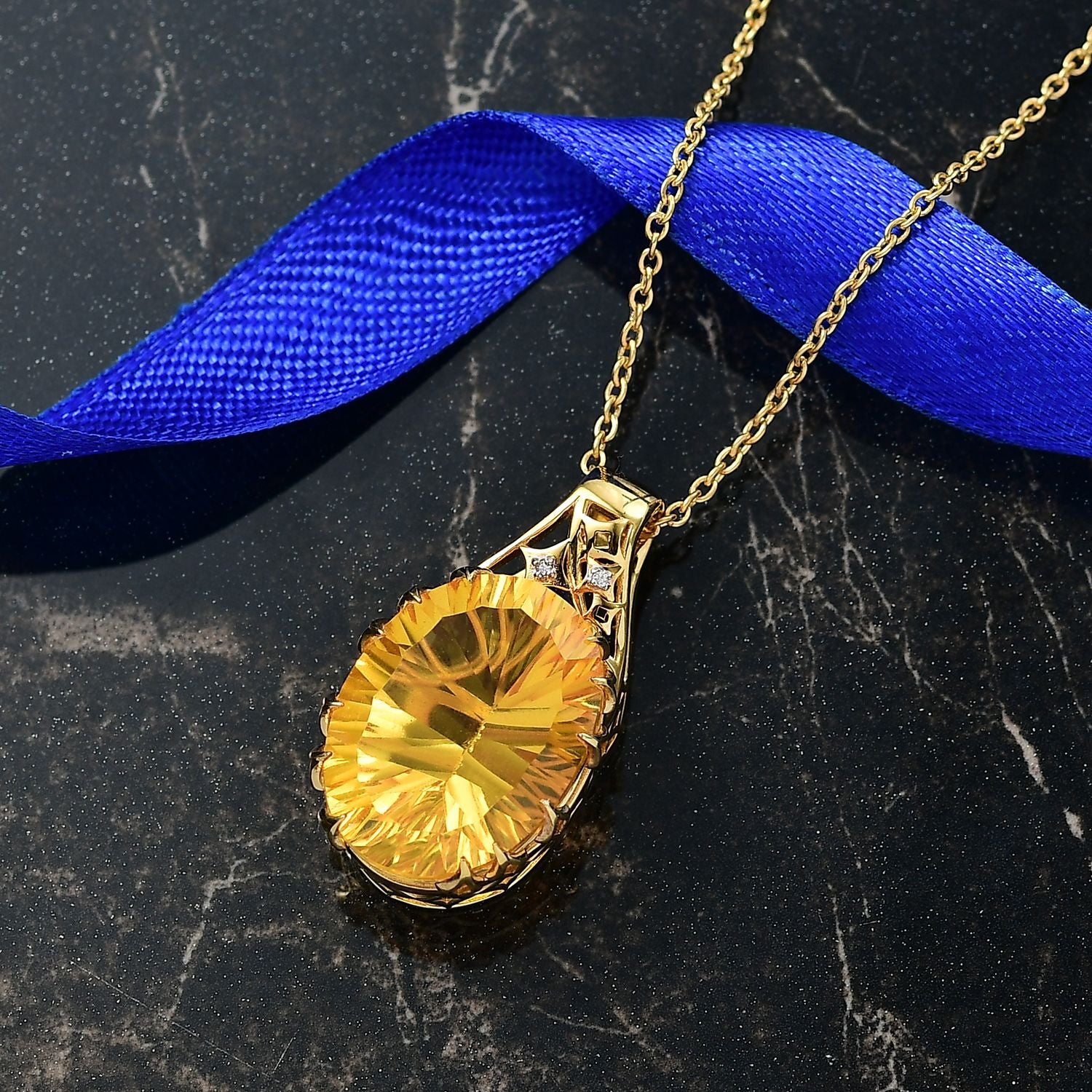 D'Joy Sphaleros Quarz-Triplette, Moissanit Anhänger mit Kette, ca. 45 cm + 5 cm Extender, 925 Silber 750 Gelbgold Vermeil ca. 19.55 ct