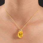 D'Joy Sphaleros Quarz, Moissanit Anhänger mit Kette, ca. 45 cm + 5 cm Extender, 925 Silber 750 Gelbgold Vermeil ca. 19.55 ct