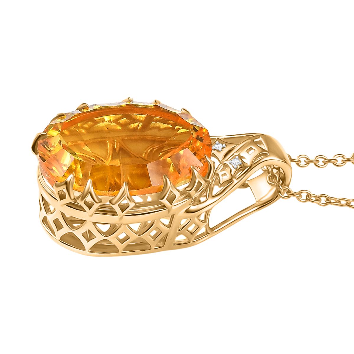 D'Joy Sphaleros Quarz, Moissanit Anhänger mit Kette, ca. 45 cm + 5 cm Extender, 925 Silber 750 Gelbgold Vermeil ca. 19.55 ct