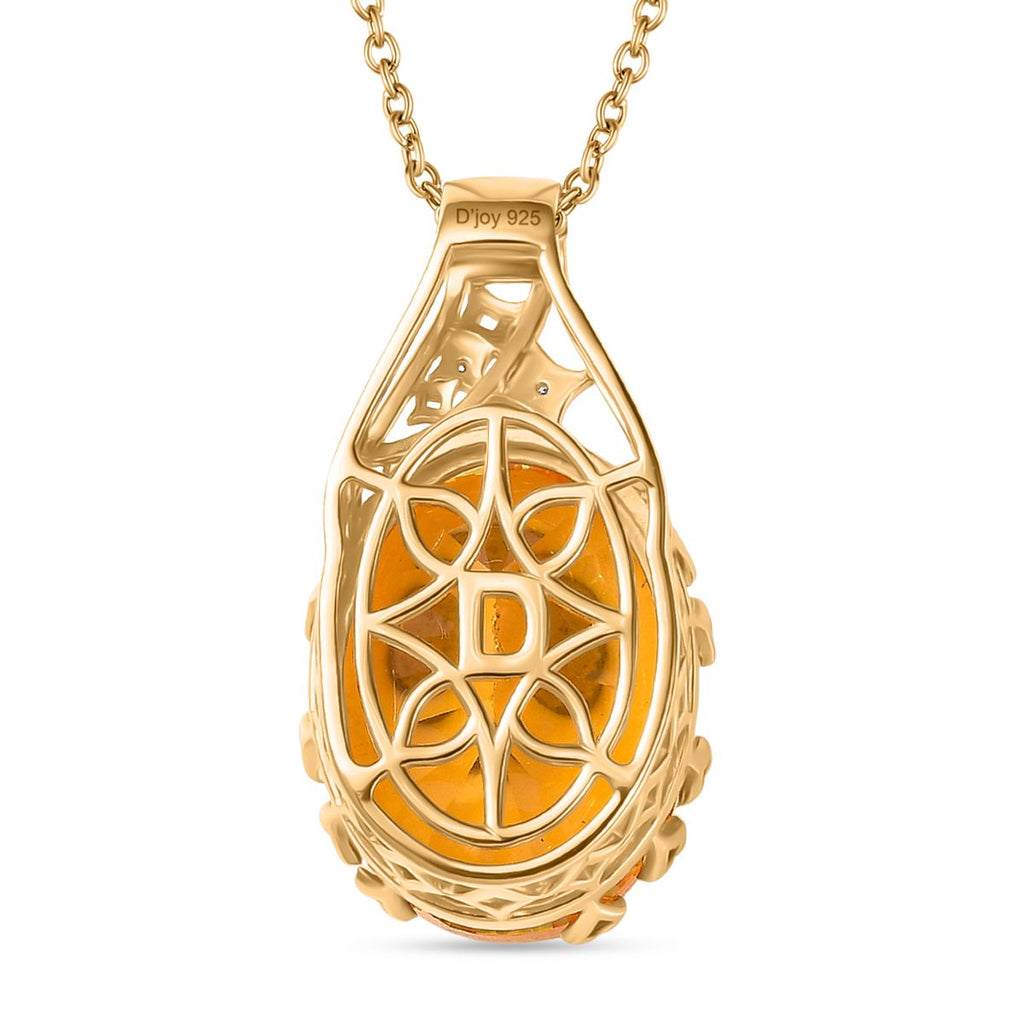 D'Joy Sphaleros Quarz, Moissanit Anhänger mit Kette, ca. 45 cm + 5 cm Extender, 925 Silber 750 Gelbgold Vermeil ca. 19.55 ct