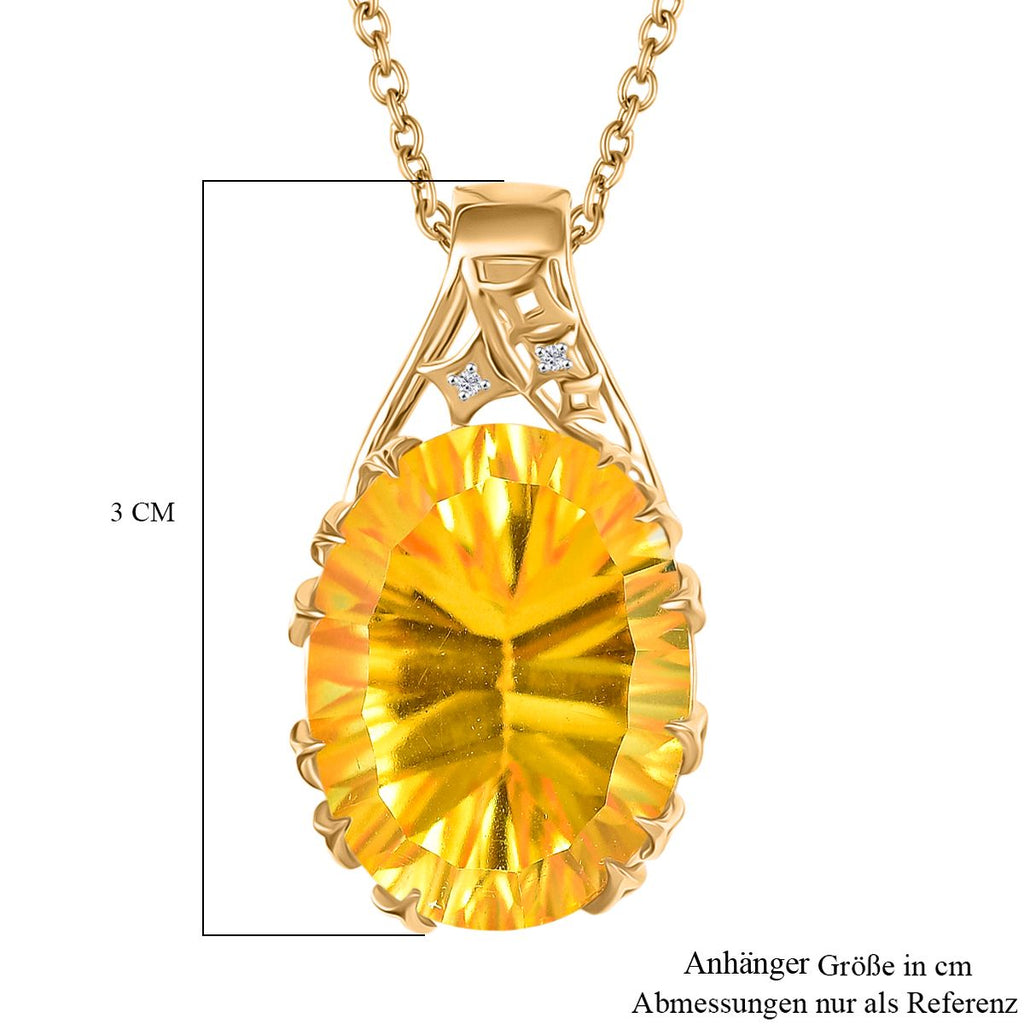 D'Joy Sphaleros Quarz, Moissanit Anhänger mit Kette, ca. 45 cm + 5 cm Extender, 925 Silber 750 Gelbgold Vermeil ca. 19.55 ct