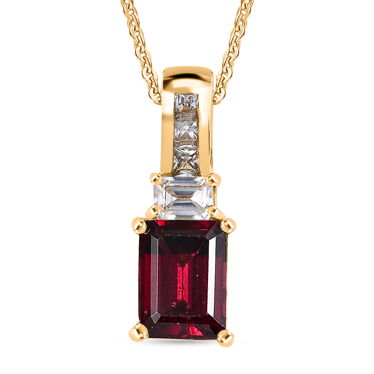 D'Joy Natürlicher Rhodolith Granat, Weißer Zirkon Anhänger mit Kette, ca. 50 cm 925 Silber vergoldet ca. 2.48 ct