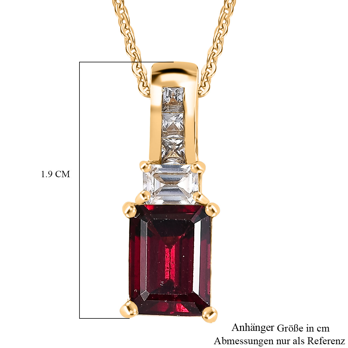 D'Joy Natürlicher Rhodolith Granat, Weißer Zirkon Anhänger mit Kette, ca. 50 cm 925 Silber vergoldet ca. 2.48 ct