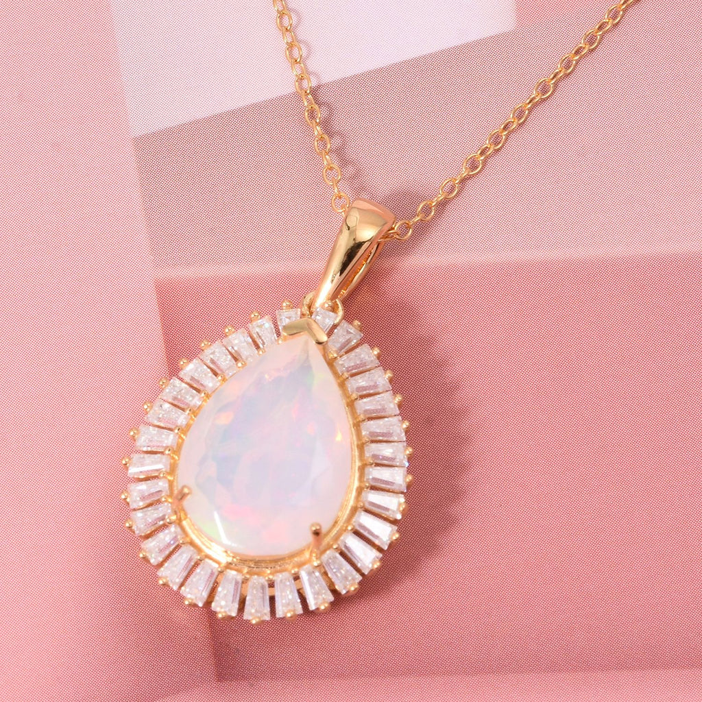 D'Joy AAA Natürlicher, äthiopischer Welo Opal, Moissanit Schmuckset ca. 50 cm 925 Silber 750 Gelbgold Vermeil ca. 4.15 ct