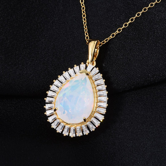 D'Joy AAA Natürlicher, äthiopischer Welo Opal, Moissanit Schmuckset ca. 50 cm 925 Silber 750 Gelbgold Vermeil ca. 4.15 ct