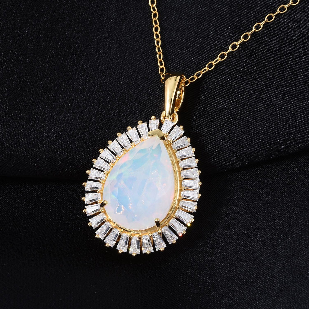 D'Joy AAA Natürlicher, äthiopischer Welo Opal, Moissanit Schmuckset ca. 50 cm 925 Silber 750 Gelbgold Vermeil ca. 4.15 ct