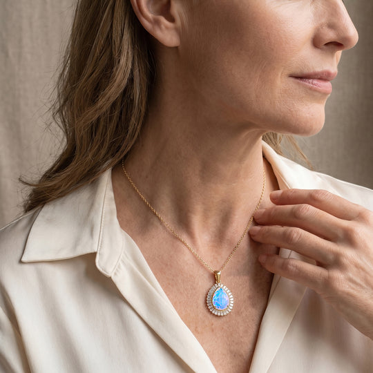 D'Joy AAA Natürlicher, äthiopischer Welo Opal, Moissanit Schmuckset ca. 50 cm 925 Silber 750 Gelbgold Vermeil ca. 4.15 ct