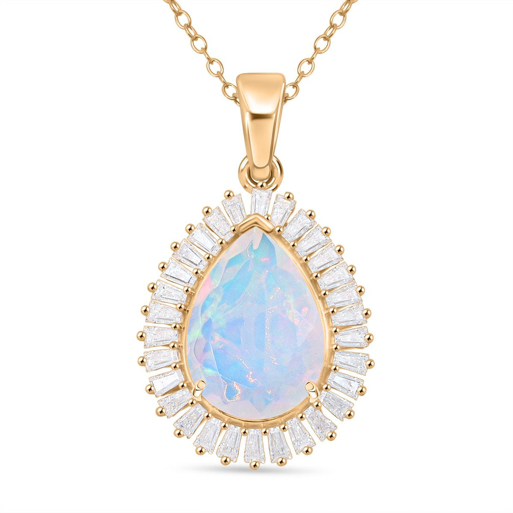 D'Joy AAA Natürlicher, äthiopischer Welo Opal, Moissanit Schmuckset ca. 50 cm 925 Silber 750 Gelbgold Vermeil ca. 4.15 ct