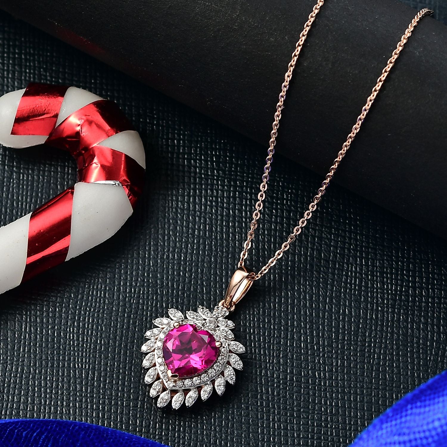 Luxuriant - AAA Lab Grown Rosa Saphir, Weißer Zirkon Anhänger mit Kette, ca. 50 cm 925 Silber 750 Roségold Vermeil ca. 3.25 ct