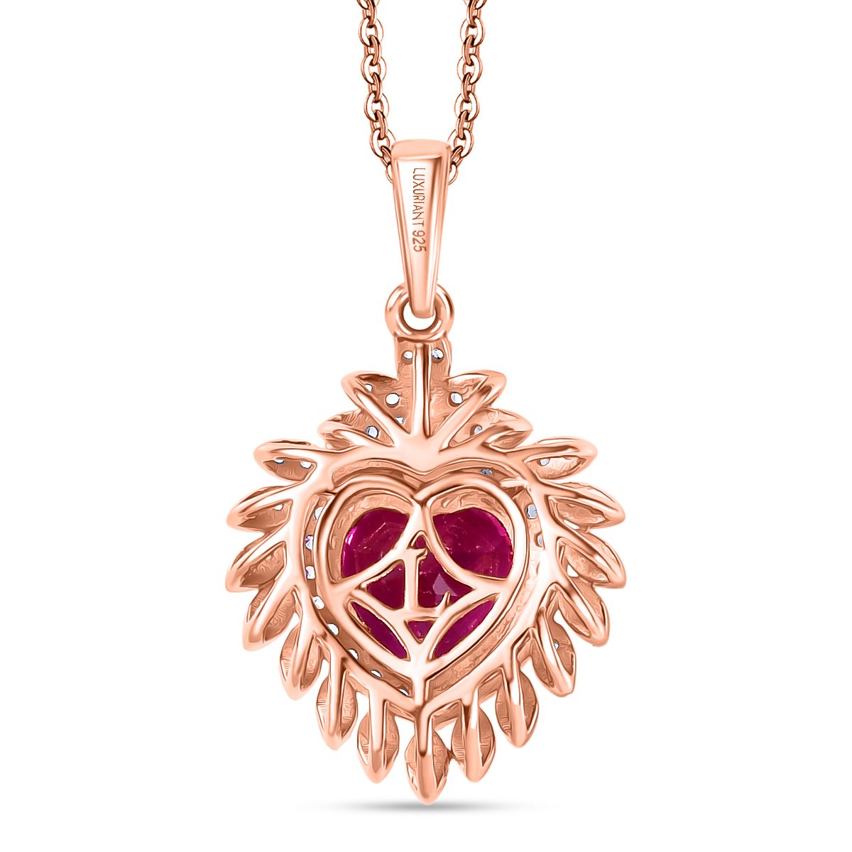 Luxuriant - AAA Lab Grown Rosa Saphir, Weißer Zirkon Anhänger mit Kette, ca. 50 cm 925 Silber 750 Roségold Vermeil ca. 3.25 ct