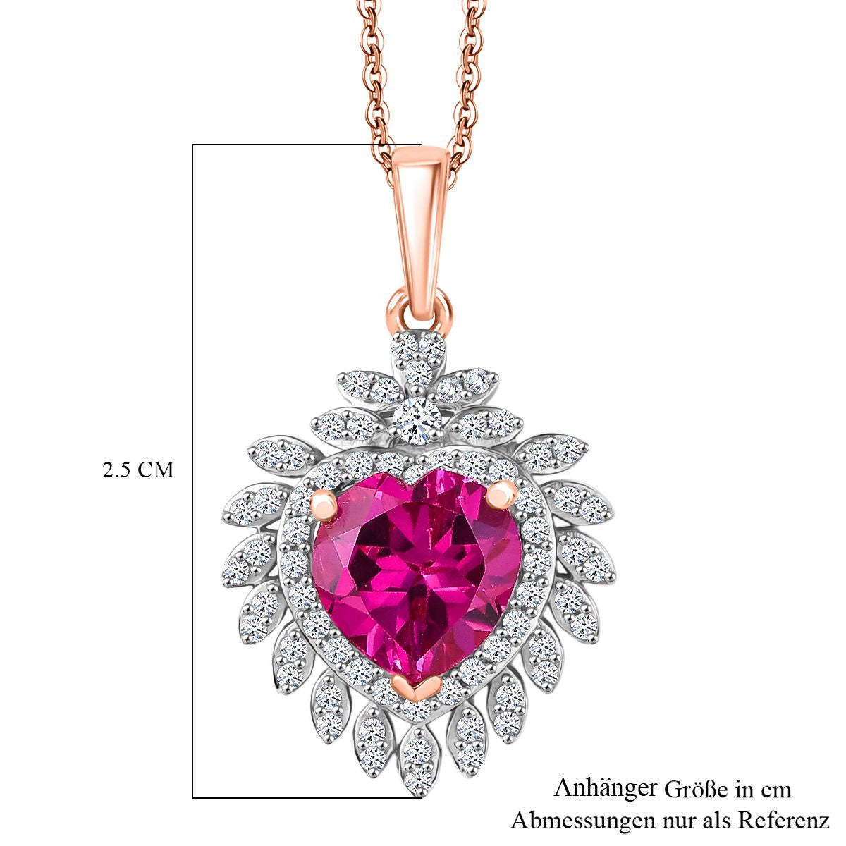 Luxuriant - AAA Lab Grown Rosa Saphir, Weißer Zirkon Anhänger mit Kette, ca. 50 cm 925 Silber 750 Roségold Vermeil ca. 3.25 ct