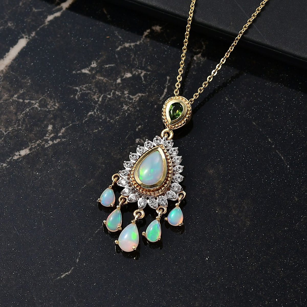 D'Joy AA Natürlicher, äthiopischer Welo Opal Anhänger mit Kette ca. 50 cm, 925 Silber 750 Gelbgold Vermeil ca. 2.41 ct