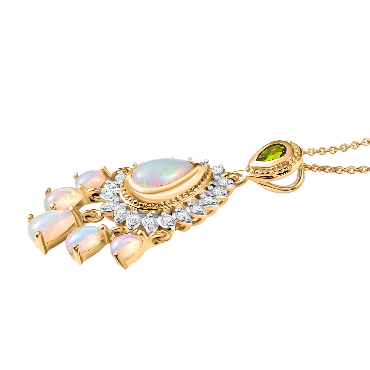 D'Joy AA Natürlicher, äthiopischer Welo Opal Anhänger mit Kette ca. 50 cm, 925 Silber 750 Gelbgold Vermeil ca. 2.41 ct