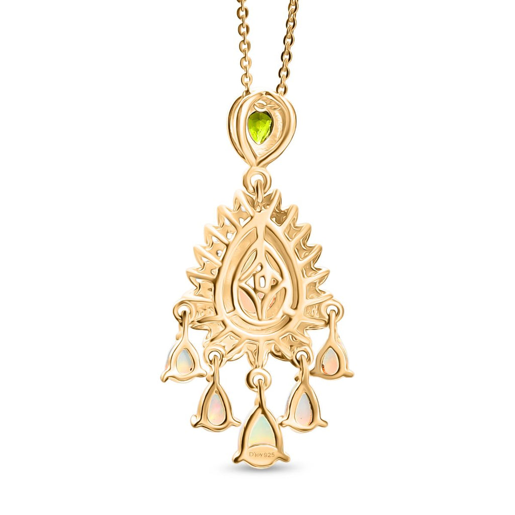 D'Joy AA Natürlicher, äthiopischer Welo Opal Anhänger mit Kette ca. 50 cm, 925 Silber 750 Gelbgold Vermeil ca. 2.41 ct