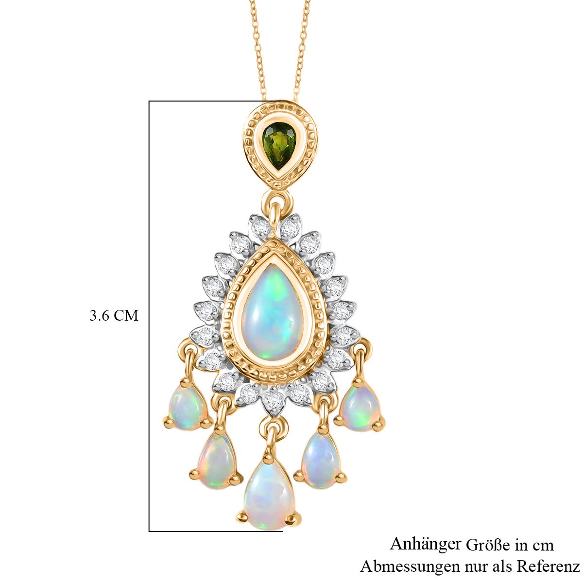 D'Joy AA Natürlicher, äthiopischer Welo Opal Anhänger mit Kette ca. 50 cm, 925 Silber 750 Gelbgold Vermeil ca. 2.41 ct