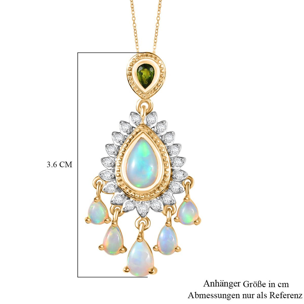 D'Joy AA Natürlicher, äthiopischer Welo Opal Anhänger mit Kette ca. 50 cm, 925 Silber 750 Gelbgold Vermeil ca. 2.41 ct