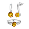 2er Set - D'Joy Sphaleros Quarz-Triplette, Weißer Zirkon Ring und Ohrringe, 925 Silber platiniert (Größe 21.00) ca. 4.62 ct