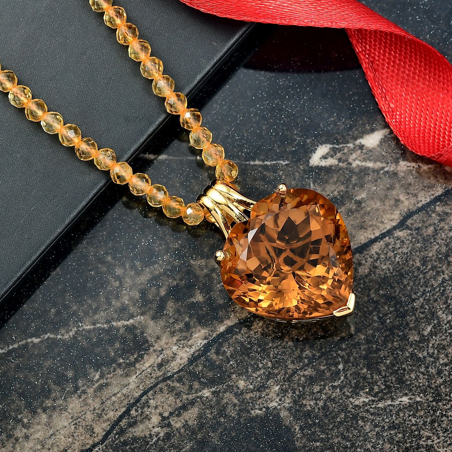 D'Joy AA Citrin Anhänger mit Kette, ca. 50 cm 925 Silber 750 Gelbgold Vermeil ca. 82.93 ct