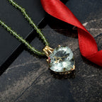 D'Joy AA Prasiolith, Natürlicher Peridot Anhänger mit Kette, ca. 50 cm 925 Silber 750 Gelbgold Vermeil ca. 59.59 ct