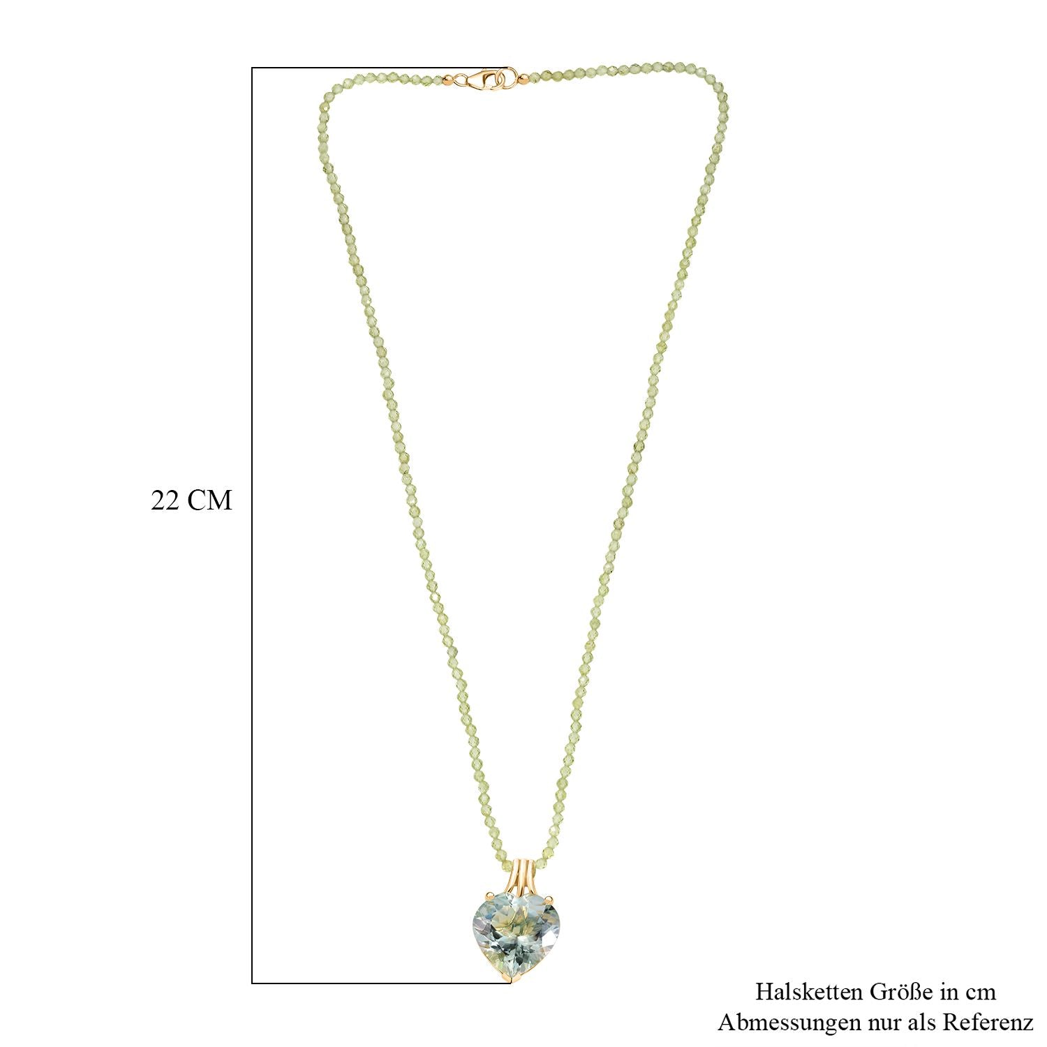 D'Joy AA Prasiolith, Natürlicher Peridot Anhänger mit Kette, ca. 50 cm 925 Silber 750 Gelbgold Vermeil ca. 59.59 ct