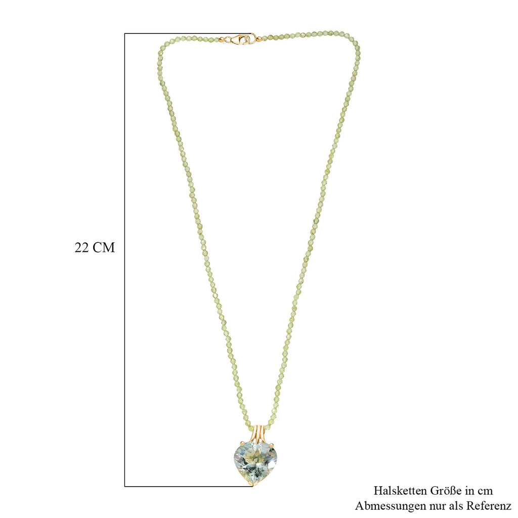 D'Joy AA Prasiolith, Natürlicher Peridot Anhänger mit Kette, ca. 50 cm 925 Silber 750 Gelbgold Vermeil ca. 59.59 ct
