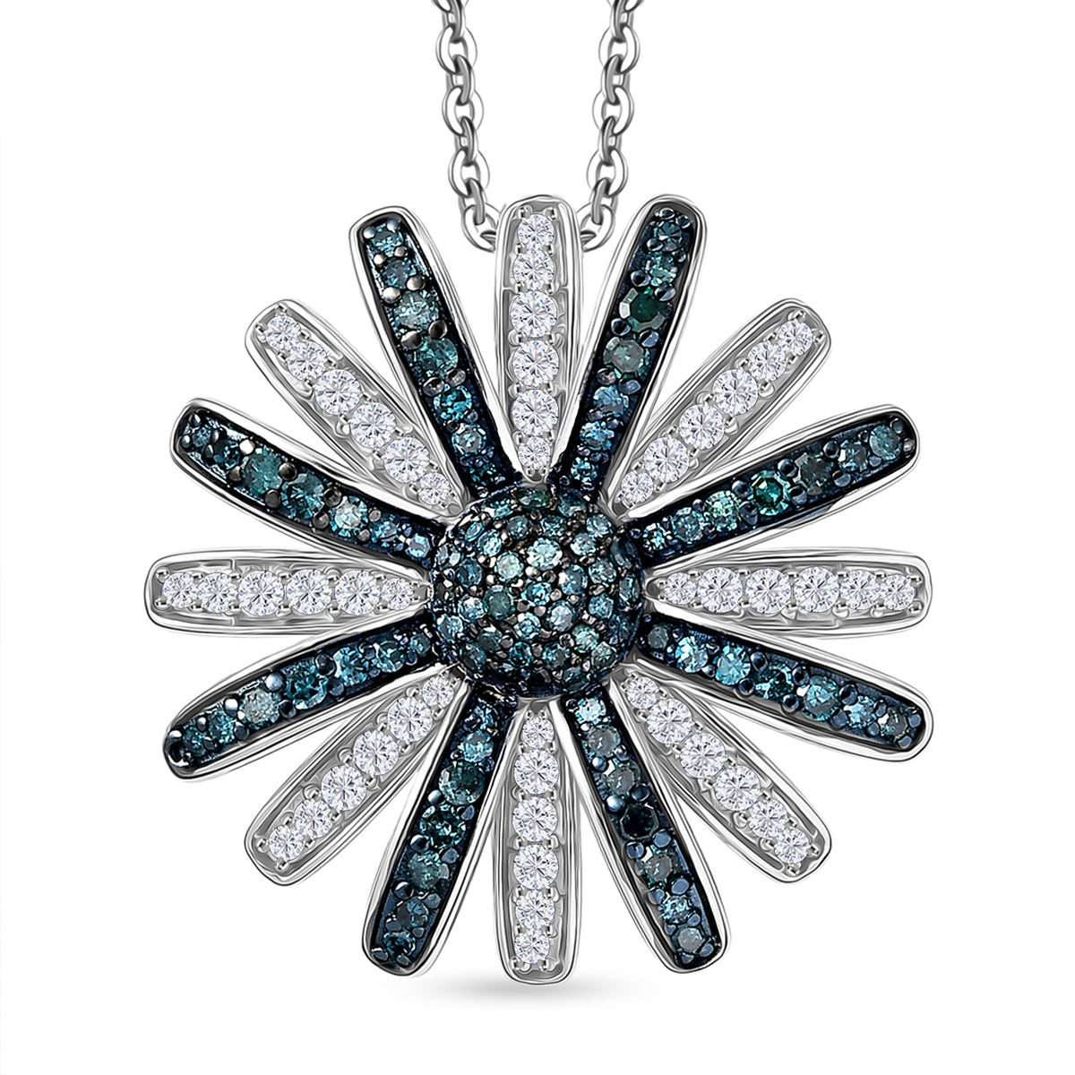 D'Joy Blauer Diamant, Weißer Diamant Schmuckset ca. 50 cm 925 Silber rhodiniert ca. 1.00 ct